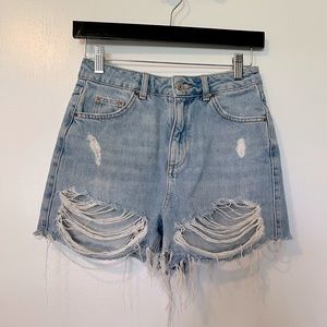Topshop High-Waisted Light Wash Cutoff Jean Shorts